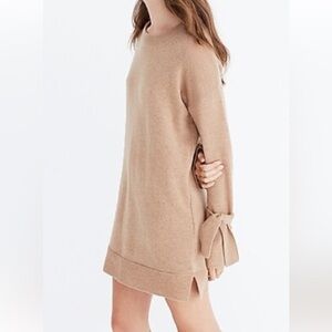 Madewell Wool Sweater Dress in Camel Brown w/ Bows on the Sleeve Cuffs - Size M